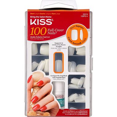 كيس kiss 100 fullcover manicure kit, short length short square fake nails,
